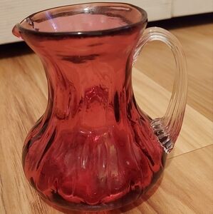 Pilgrim Cranberry Glass Small Pitcher Hand Blown Applied Glass 3 Inches